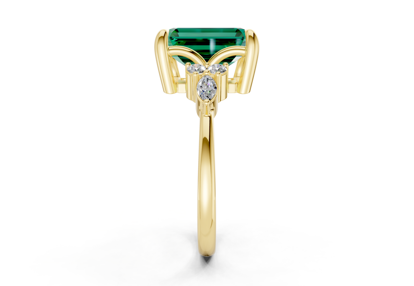 Lyra Emerald Gemstone Accent Emerald Cut 1.8mm Engagement Ring