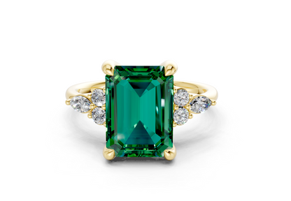 Lyra Emerald Gemstone Accent Emerald Cut 2mm Engagement Ring