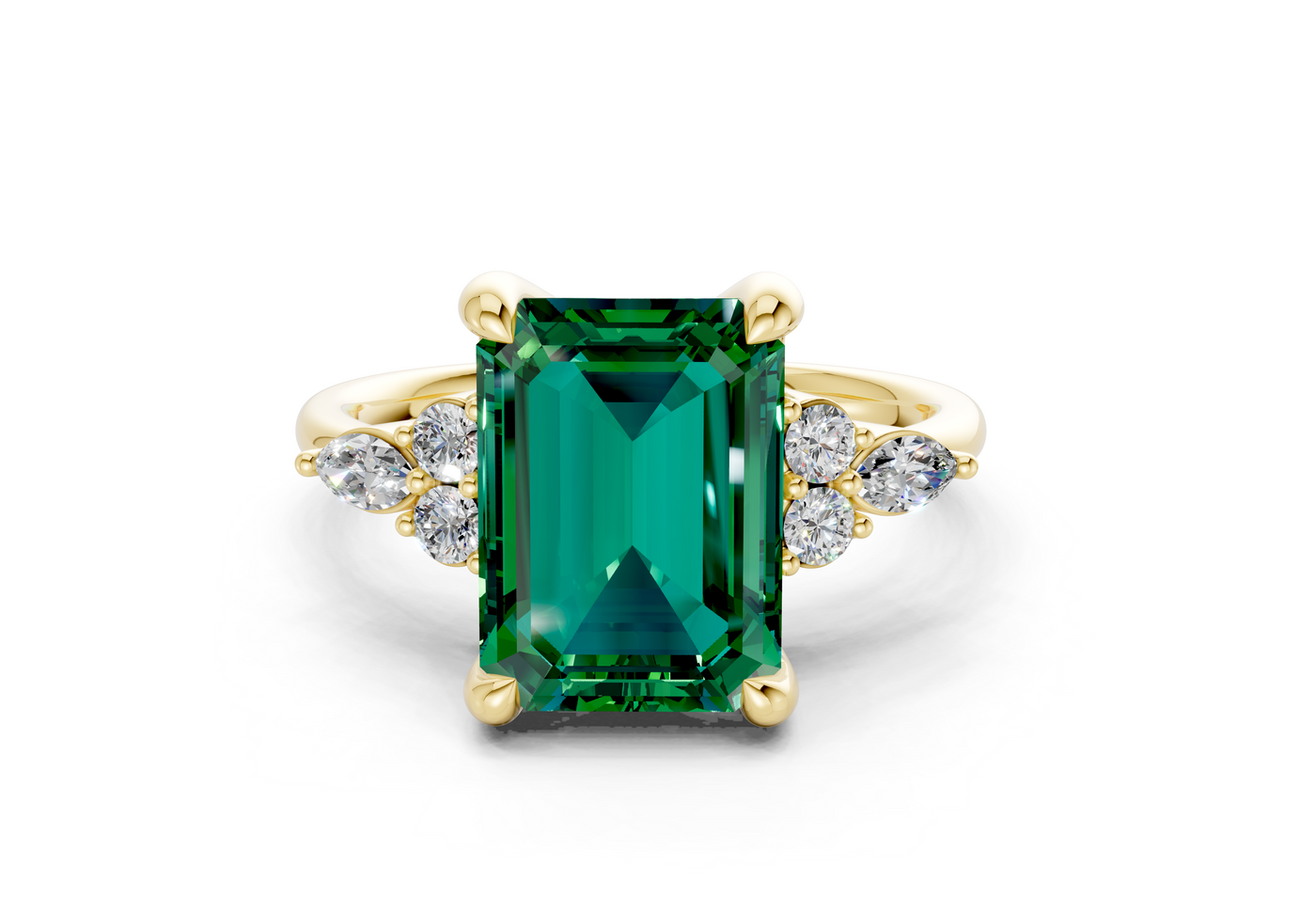 Lyra Emerald Gemstone Accent Emerald Cut 1.8mm Engagement Ring
