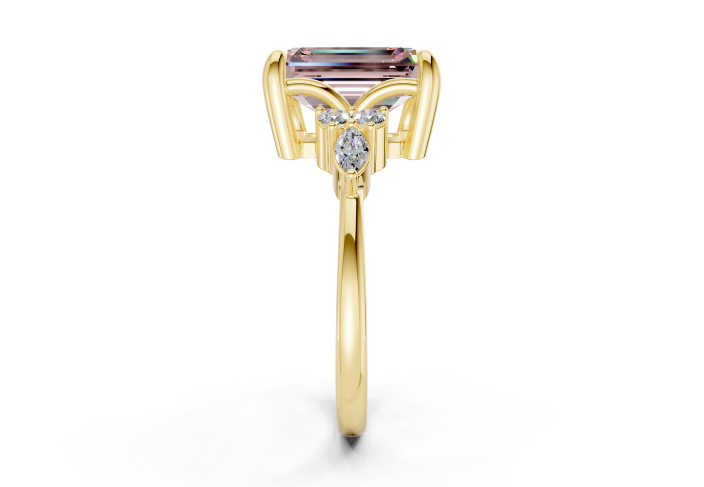 Lyra Pink Diamond Accent Emerald Cut 2.3mm Engagement Ring