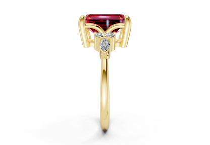 Lyra Ruby Gemstone Accent Emerald Cut 1.8mm Engagement Ring