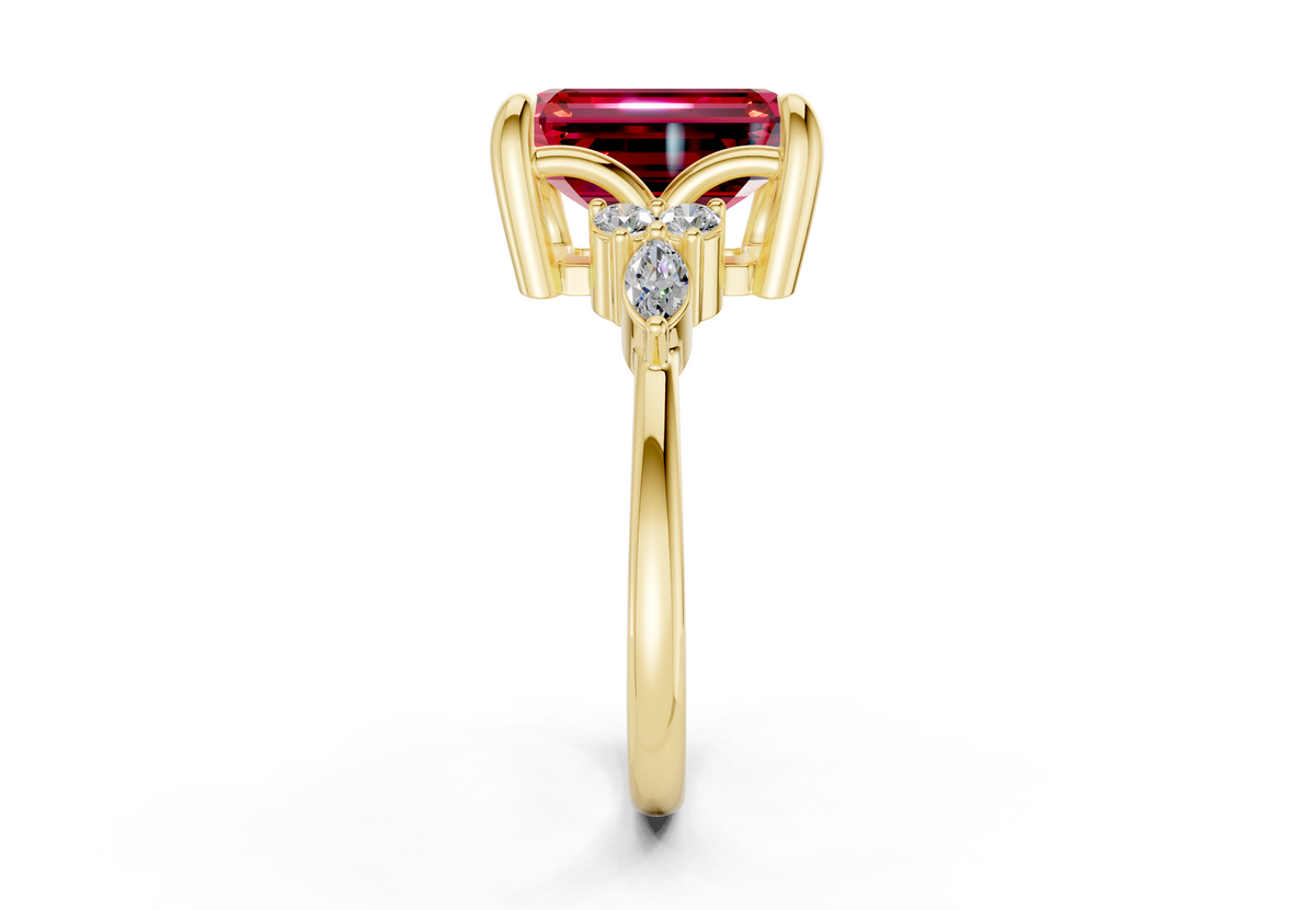 Lyra Ruby Gemstone Accent Emerald Cut 2.3mm Engagement Ring