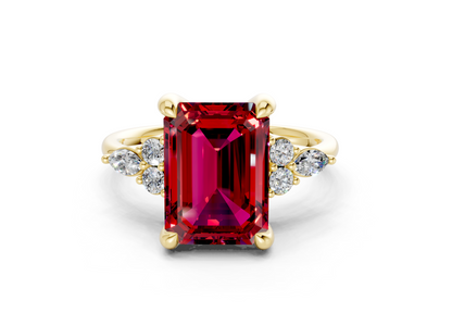 Lyra Ruby Gemstone Accent Emerald Cut 1.8mm Engagement Ring