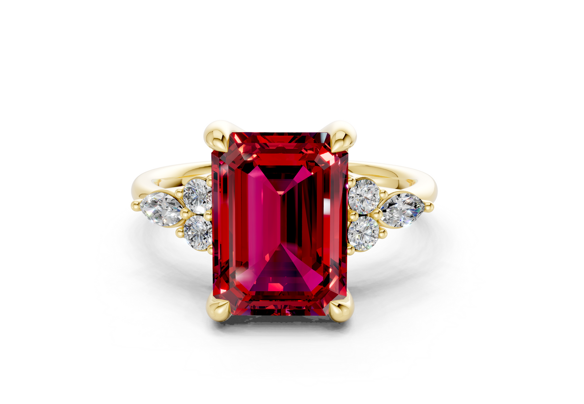 Lyra Ruby Gemstone Accent Emerald Cut 2.3mm Engagement Ring