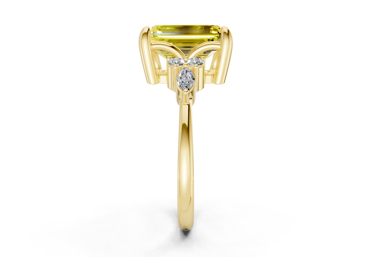 Lyra Yellow Diamond Accent Emerald Cut 2.3mm Engagement Ring