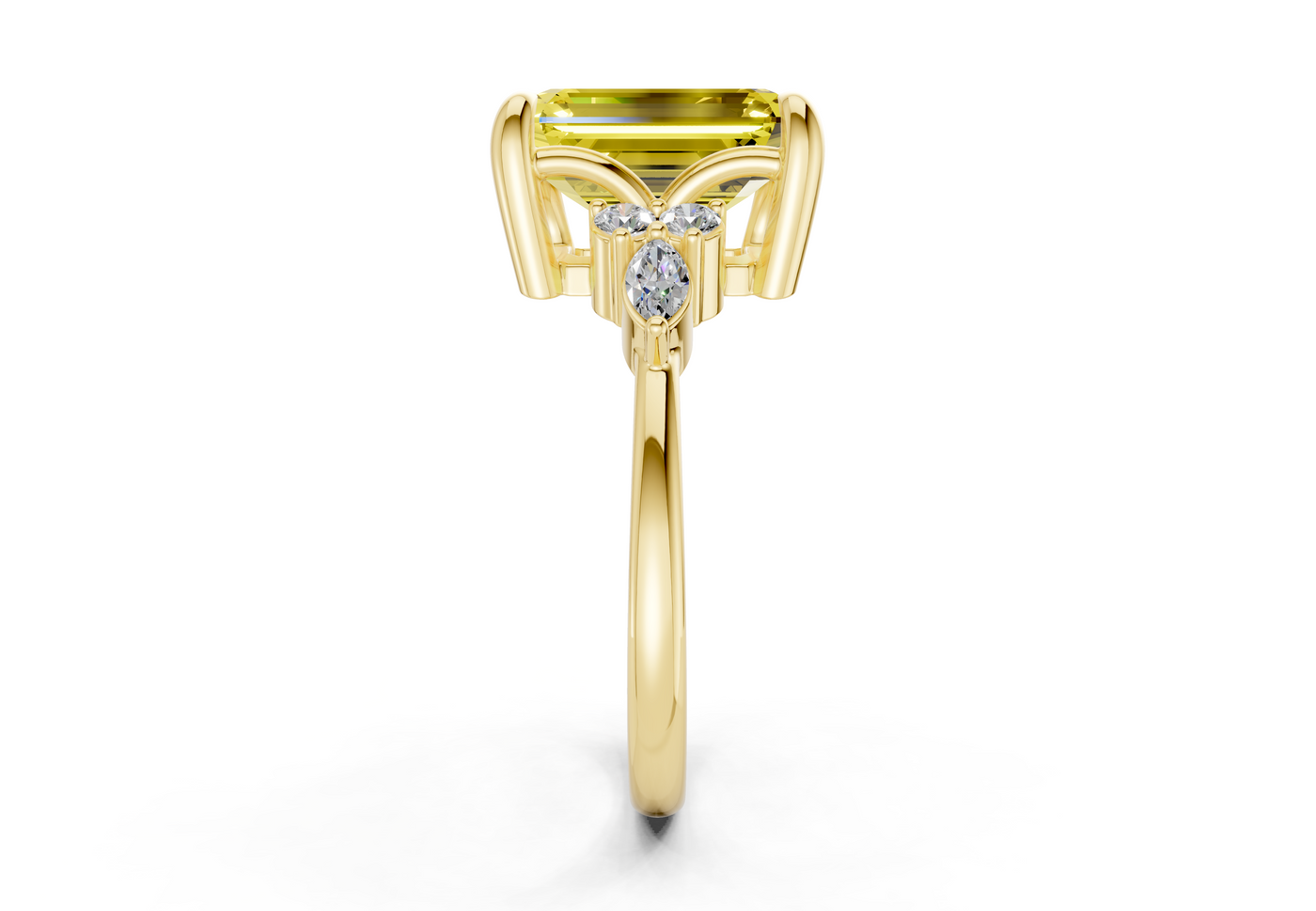 Lyra Yellow Diamond Accent Emerald Cut 1.8mm Engagement Ring