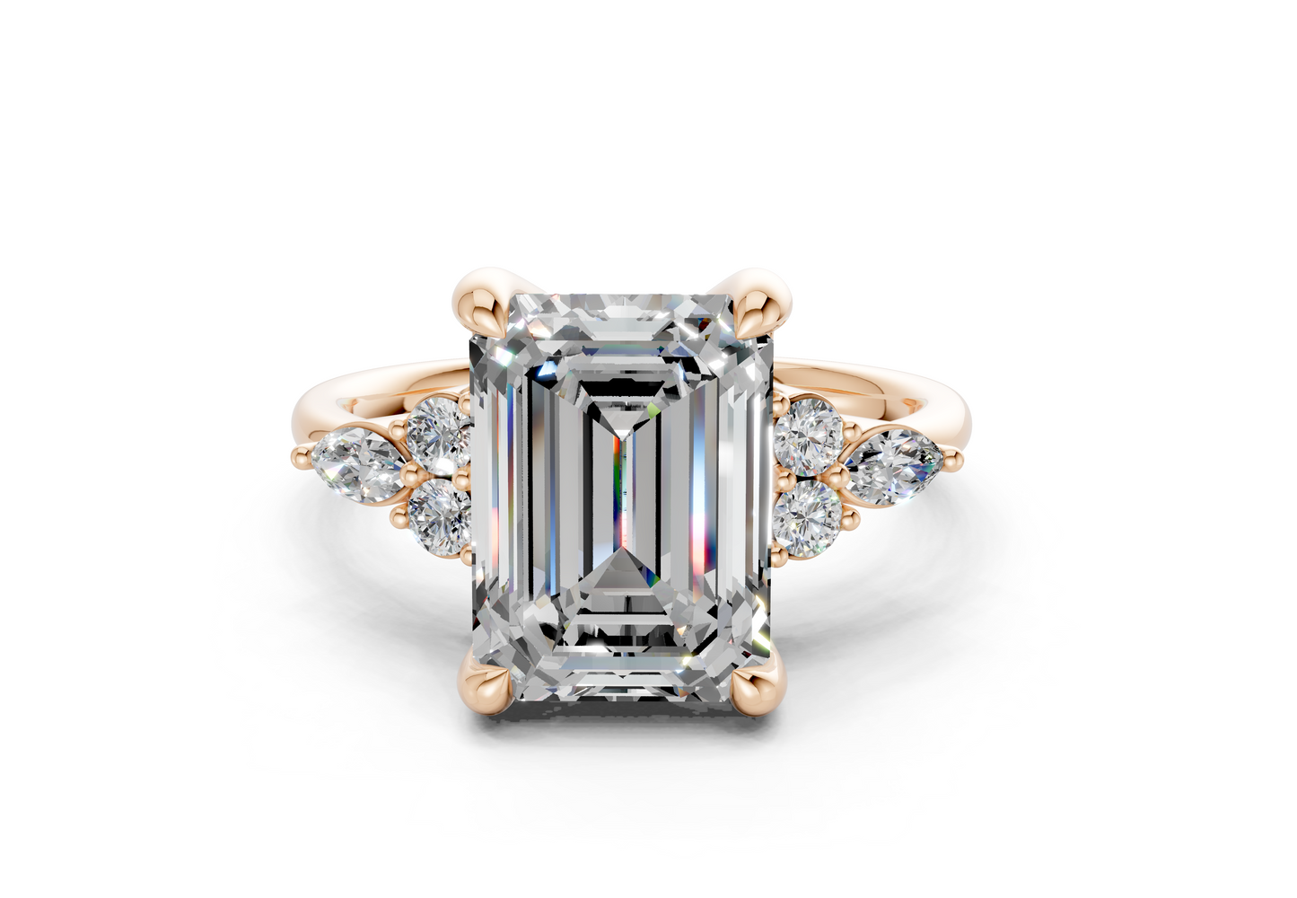 Lyra Diamond Accent Emerald Cut 2mm Engagement Ring