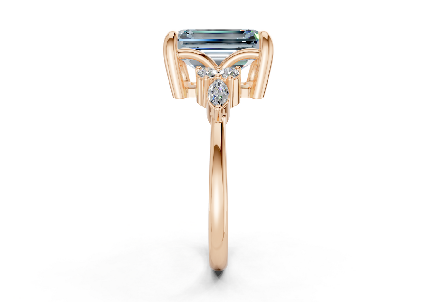 Lyra Blue Diamond Accent Emerald Cut 2.3mm Engagement Ring