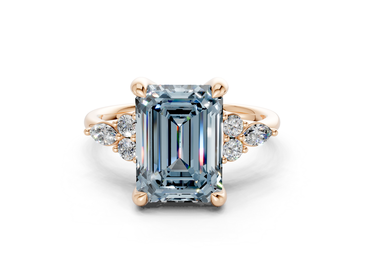 Lyra Blue Diamond Accent Emerald Cut 2.3mm Engagement Ring