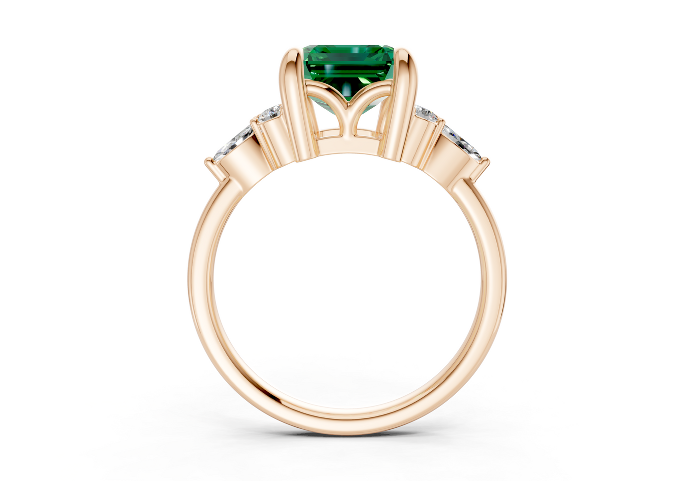 Lyra Emerald Gemstone Accent Emerald Cut 1.8mm Engagement Ring