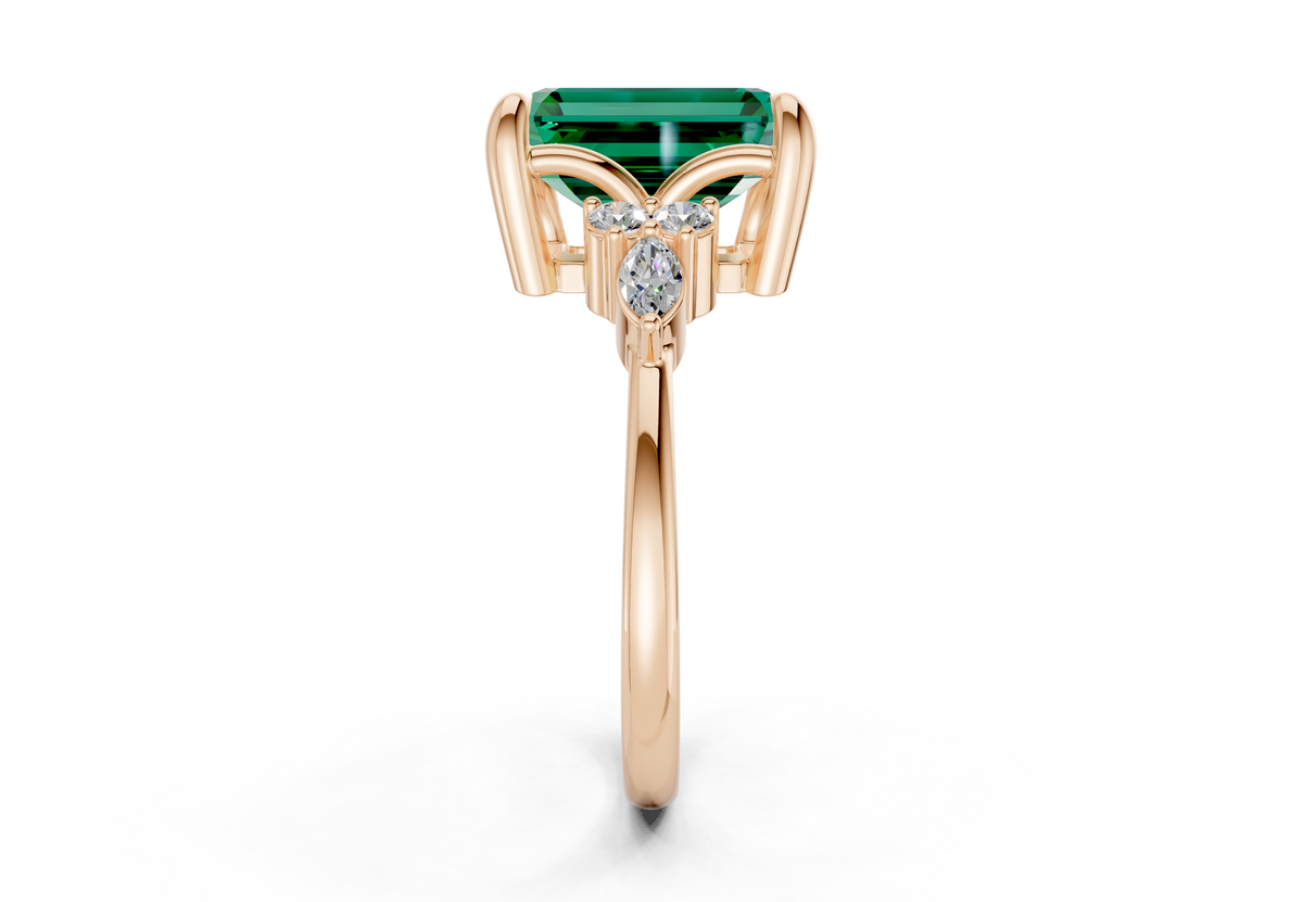 Lyra Emerald Gemstone Accent Emerald Cut 2.3mm Engagement Ring