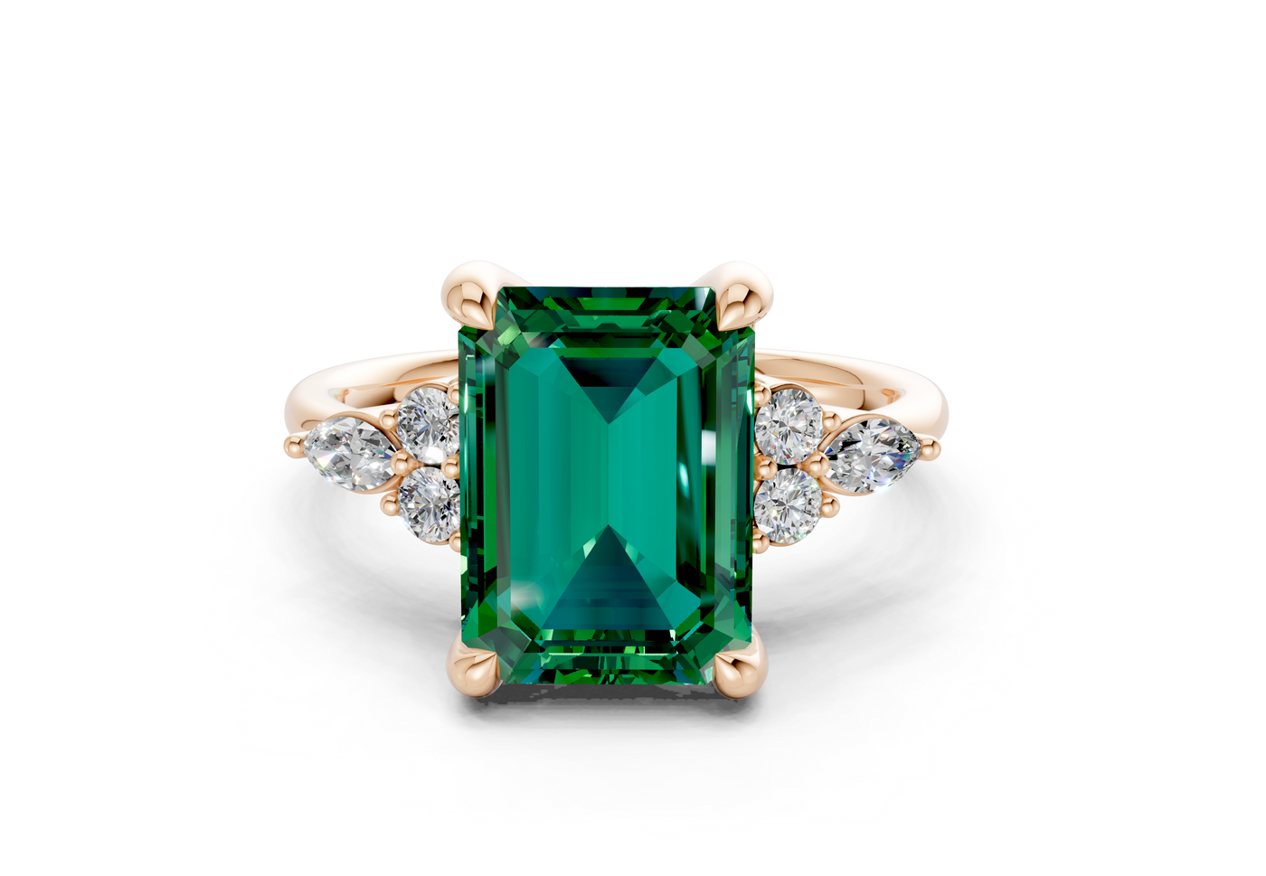Lyra Emerald Gemstone Accent Emerald Cut 1.8mm Engagement Ring