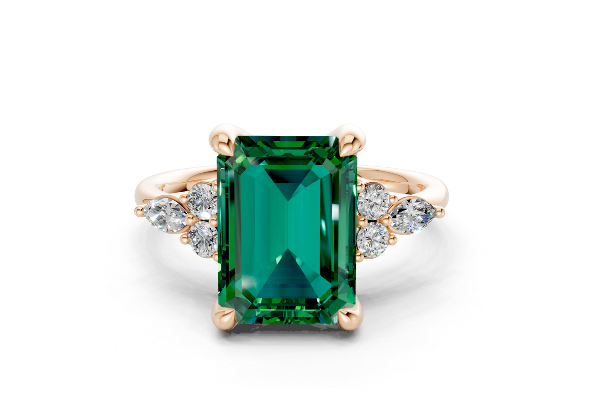 Lyra Emerald Gemstone Accent Emerald Cut 2.3mm Engagement Ring