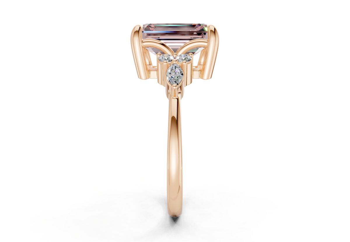 Lyra Pink Diamond Accent Emerald Cut 2mm Engagement Ring