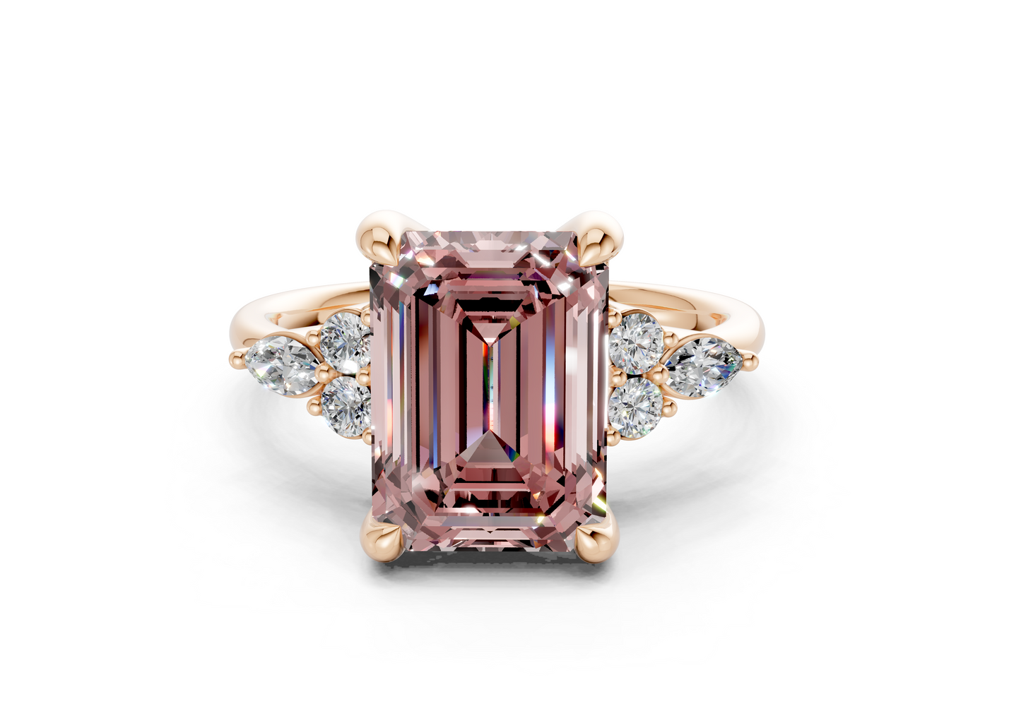 Lyra Pink Diamond Accent Emerald Cut 2mm Engagement Ring