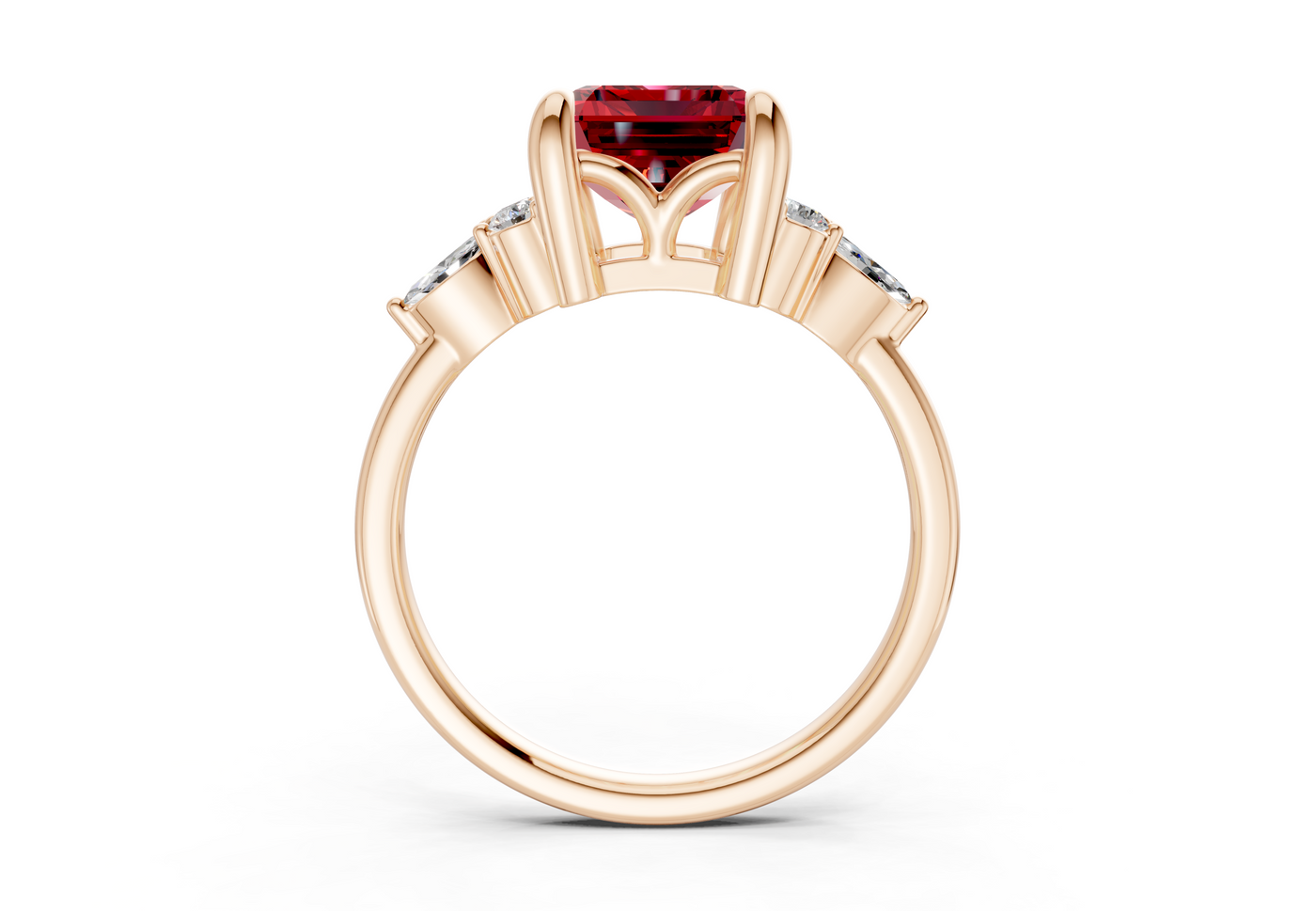 Lyra Ruby Gemstone Accent Emerald Cut 2.3mm Engagement Ring
