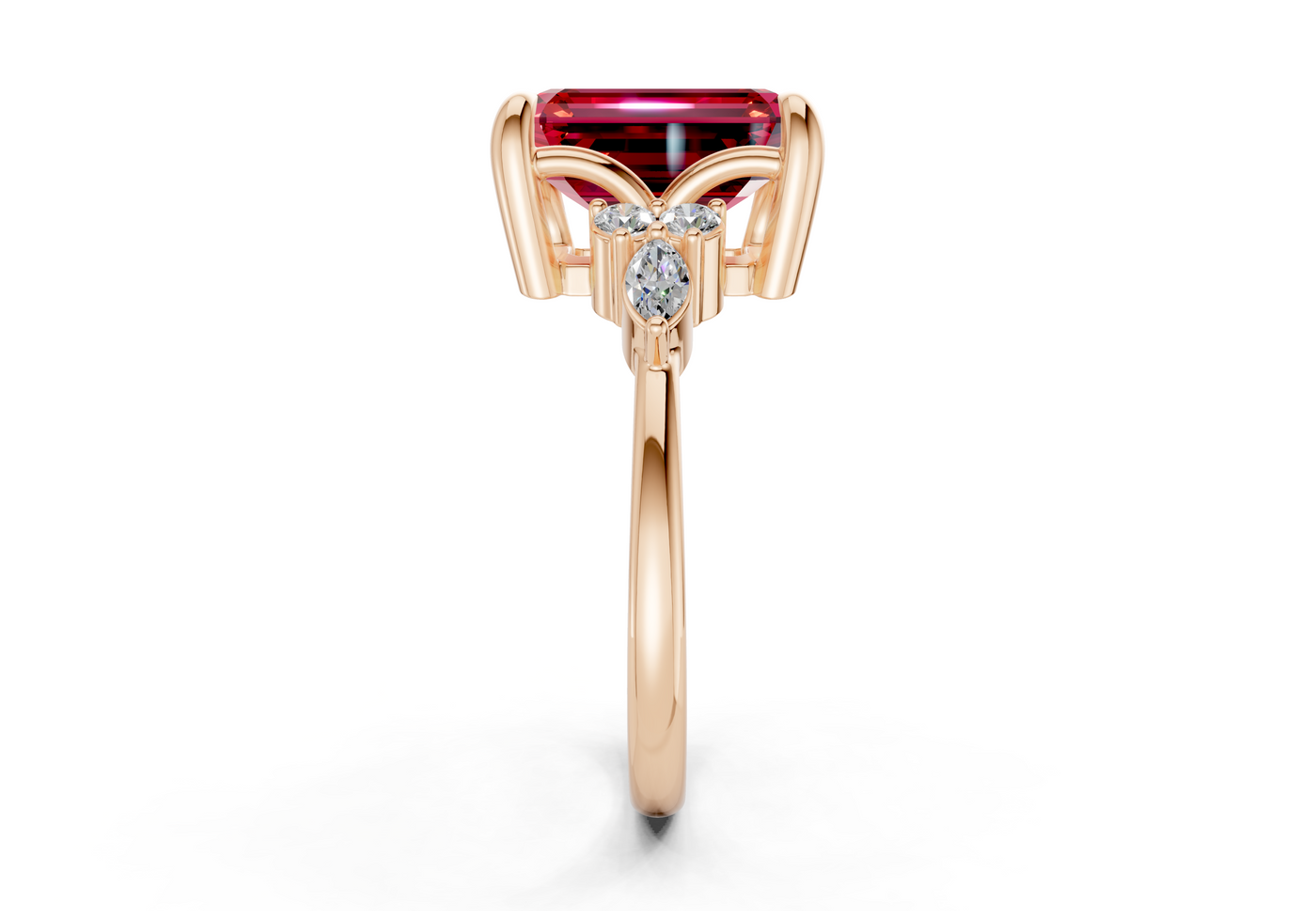 Lyra Ruby Gemstone Accent Emerald Cut 2.3mm Engagement Ring