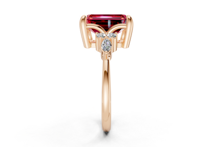 Lyra Ruby Gemstone Accent Emerald Cut 1.8mm Engagement Ring