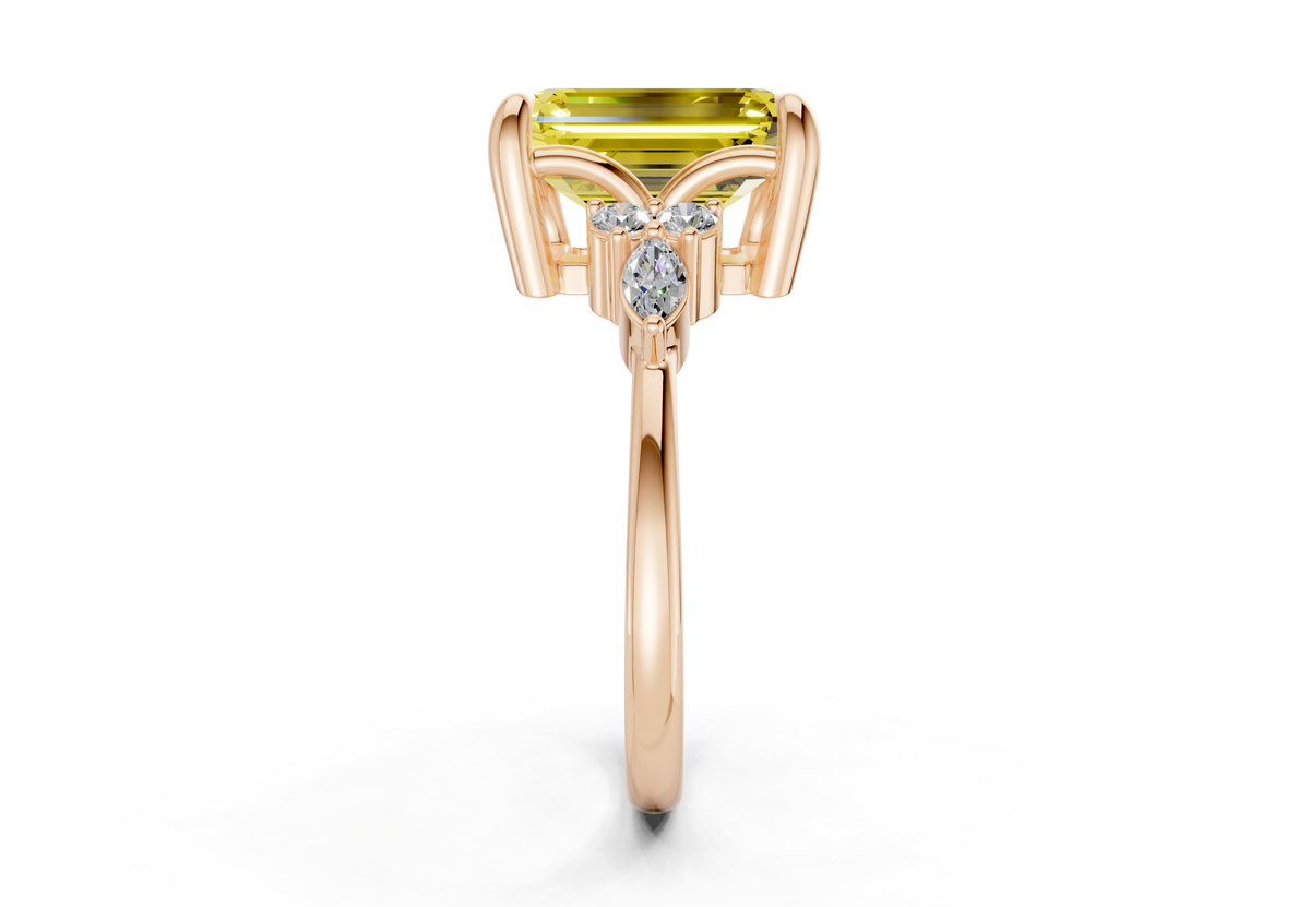 Lyra Yellow Diamond Accent Emerald Cut 2.3mm Engagement Ring