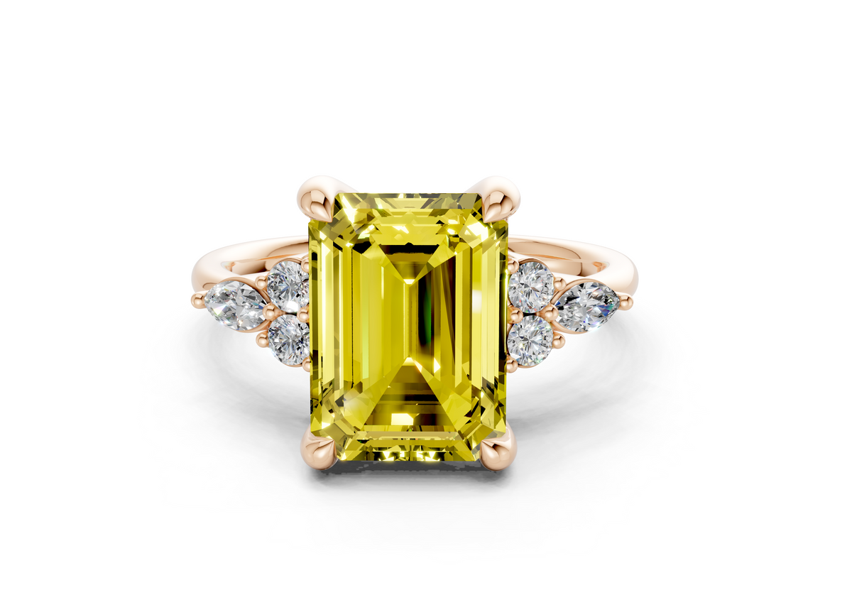 Lyra Yellow Diamond Accent Emerald Cut 2mm Engagement Ring