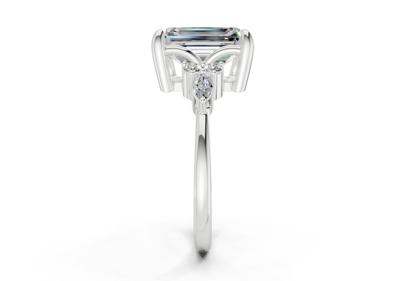 Lyra Diamond Accent Emerald Cut 2mm Engagement Ring