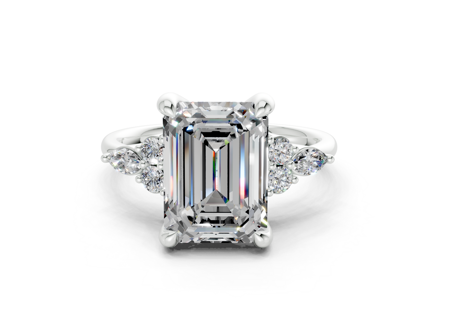 Lyra Diamond Accent Emerald Cut 2mm Engagement Ring