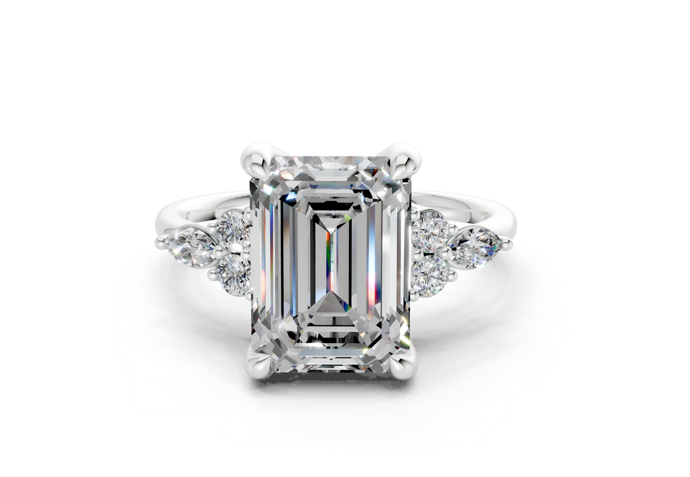 Lyra Diamond Accent Emerald Cut 1.8mm Engagement Ring