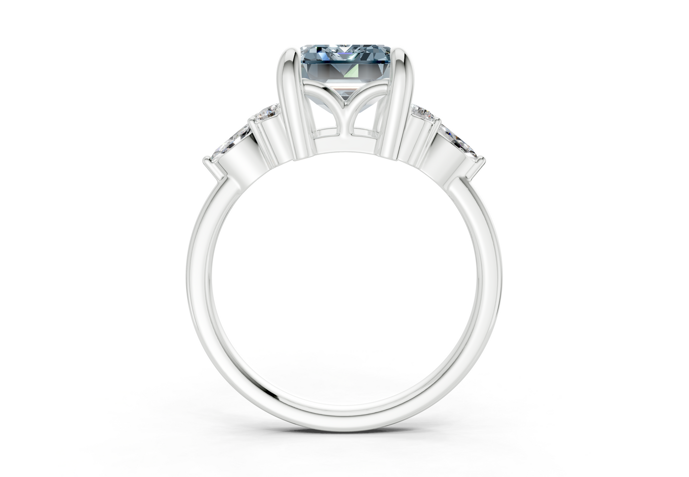 Lyra Blue Diamond Accent Emerald Cut 2mm Engagement Ring