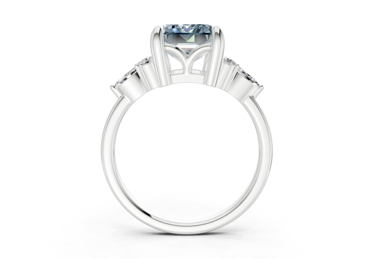 Lyra Blue Diamond Accent Emerald Cut 2.3mm Engagement Ring