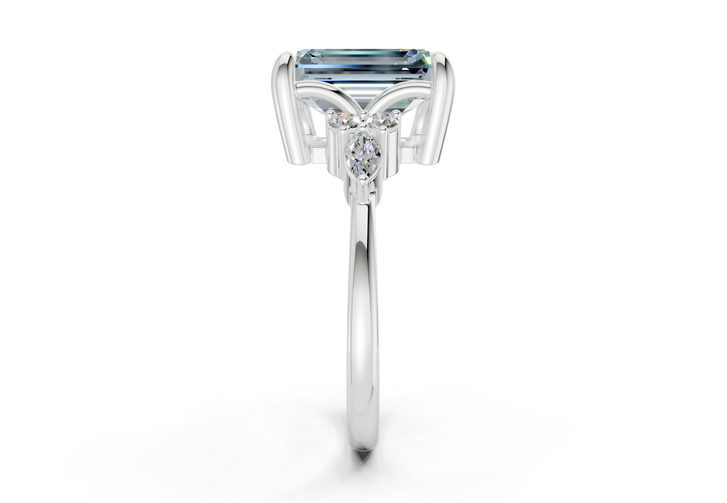 Lyra Blue Diamond Accent Emerald Cut 1.8mm Engagement Ring