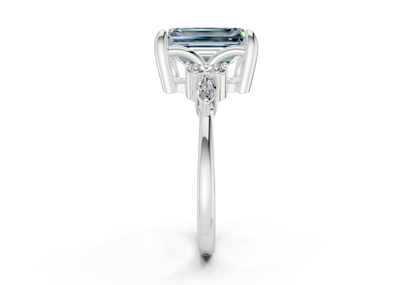 Lyra Blue Diamond Accent Emerald Cut 2.3mm Engagement Ring
