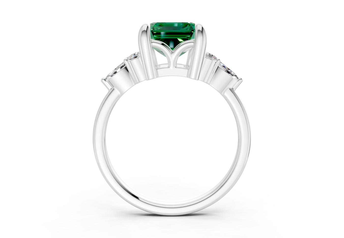 Lyra Emerald Gemstone Accent Emerald Cut 2.3mm Engagement Ring