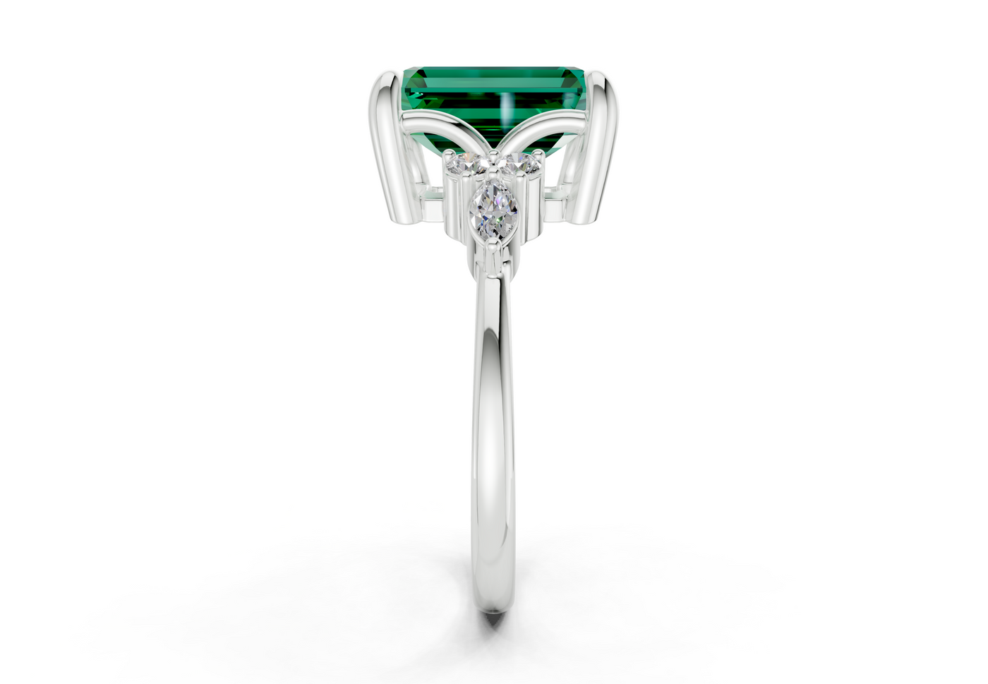 Lyra Emerald Gemstone Accent Emerald Cut 2mm Engagement Ring