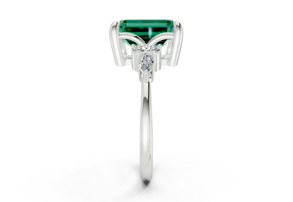 Lyra Emerald Gemstone Accent Emerald Cut 2.3mm Engagement Ring