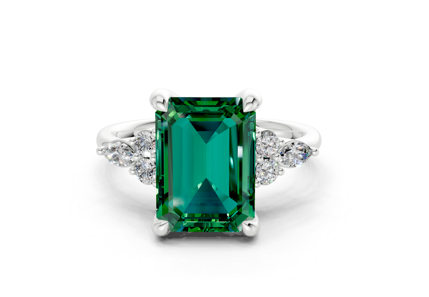 Lyra Emerald Gemstone Accent Emerald Cut 1.8mm Engagement Ring