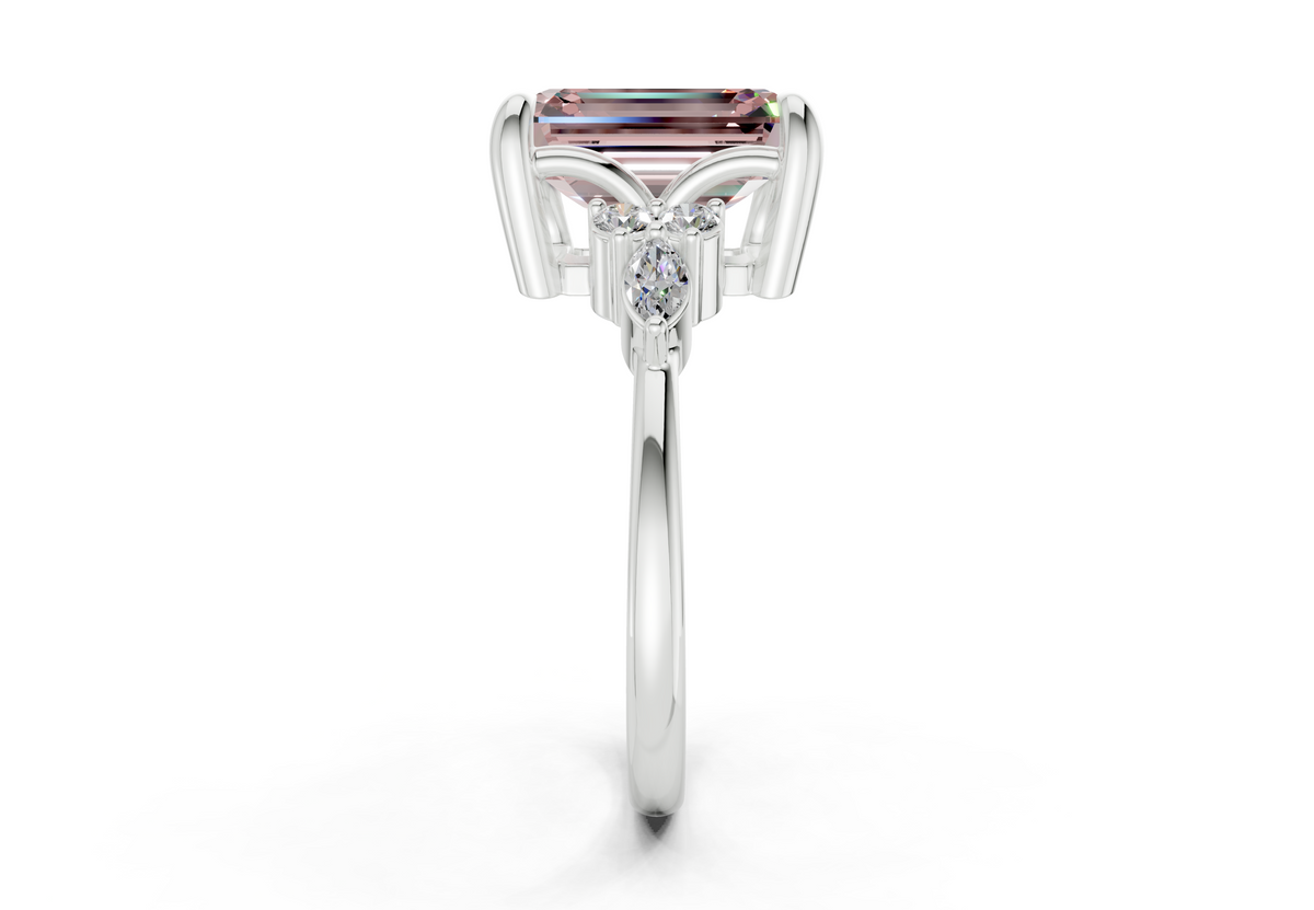 Lyra Pink Diamond Accent Emerald Cut 2.3mm Engagement Ring