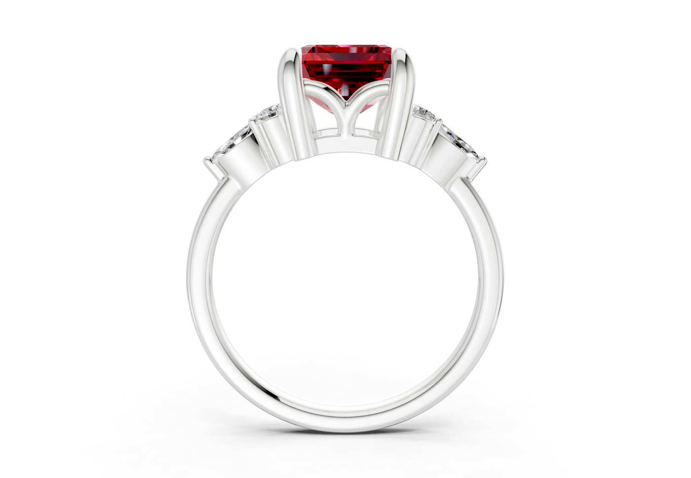 Lyra Ruby Gemstone Accent Emerald Cut 2.3mm Engagement Ring
