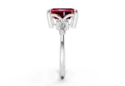 Lyra Ruby Gemstone Accent Emerald Cut 1.8mm Engagement Ring