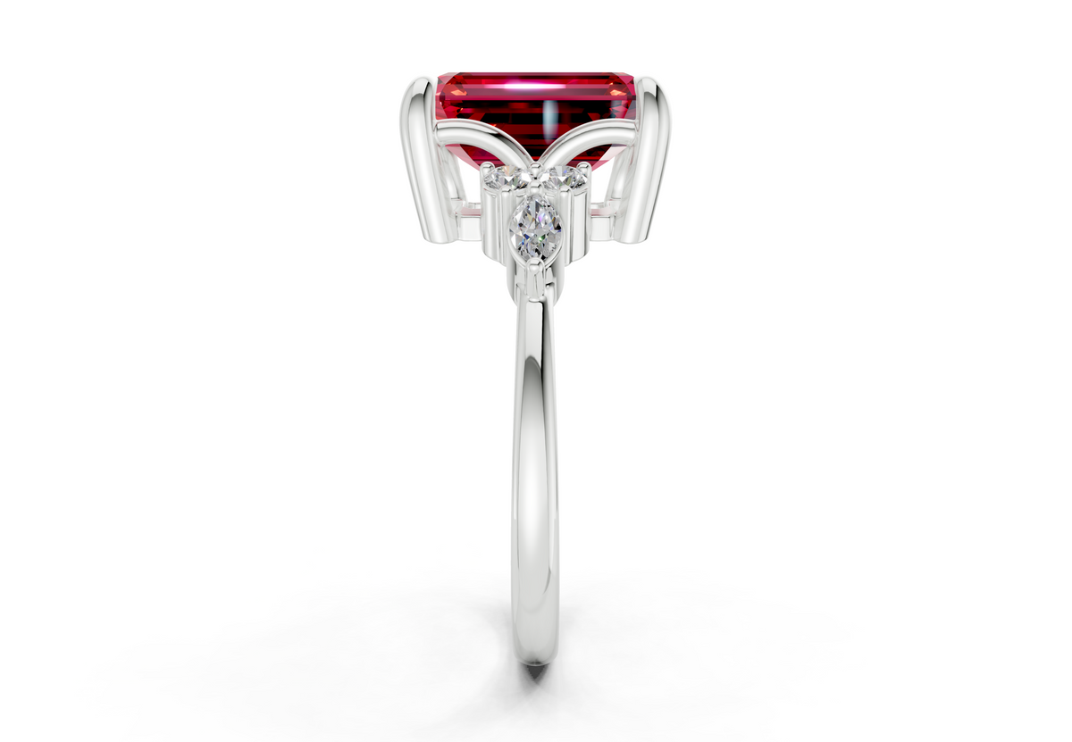 Lyra Ruby Gemstone Accent Emerald Cut 2.3mm Engagement Ring