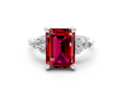 Lyra Ruby Gemstone Accent Emerald Cut 1.8mm Engagement Ring