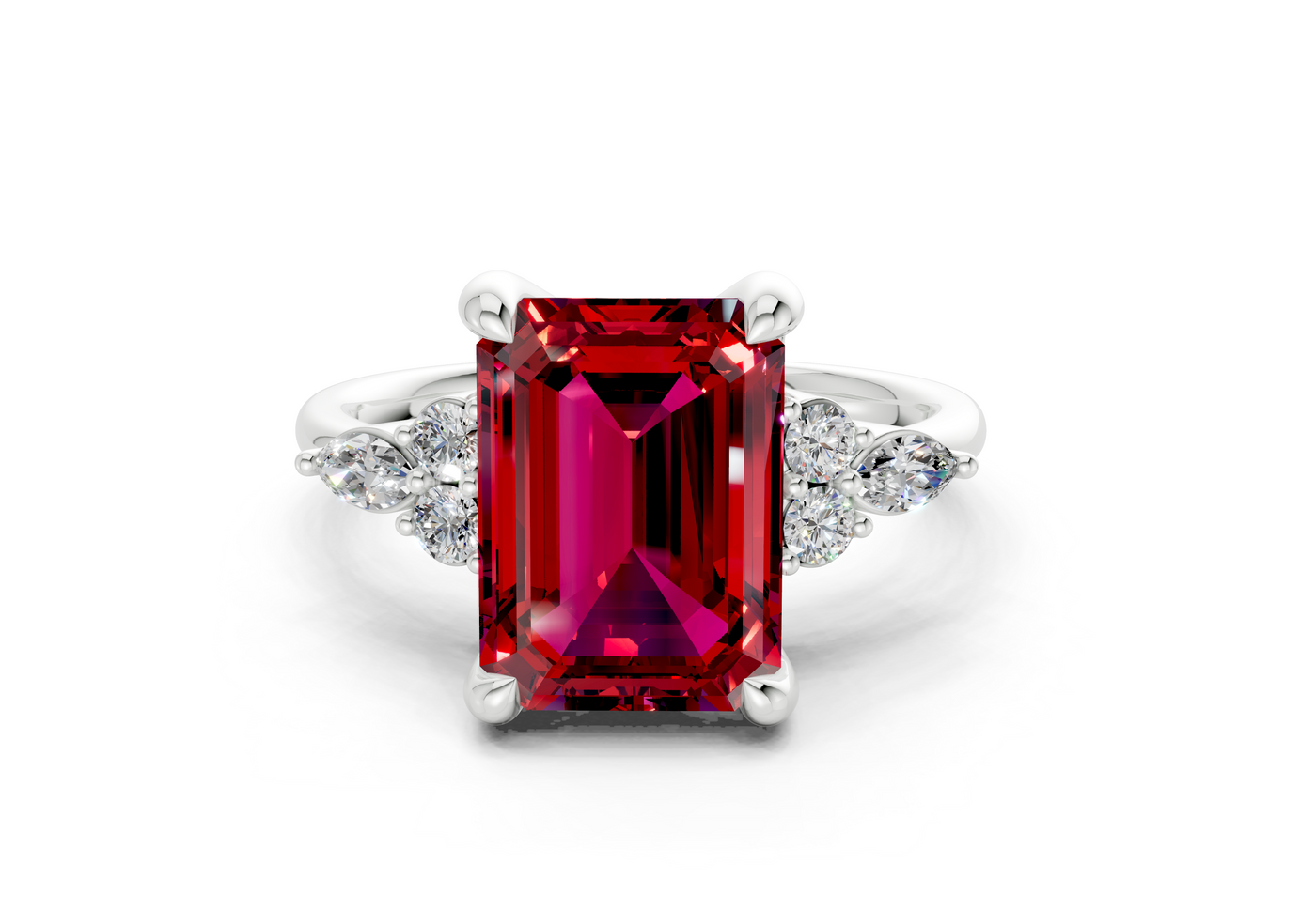 Lyra Ruby Gemstone Accent Emerald Cut 2.3mm Engagement Ring