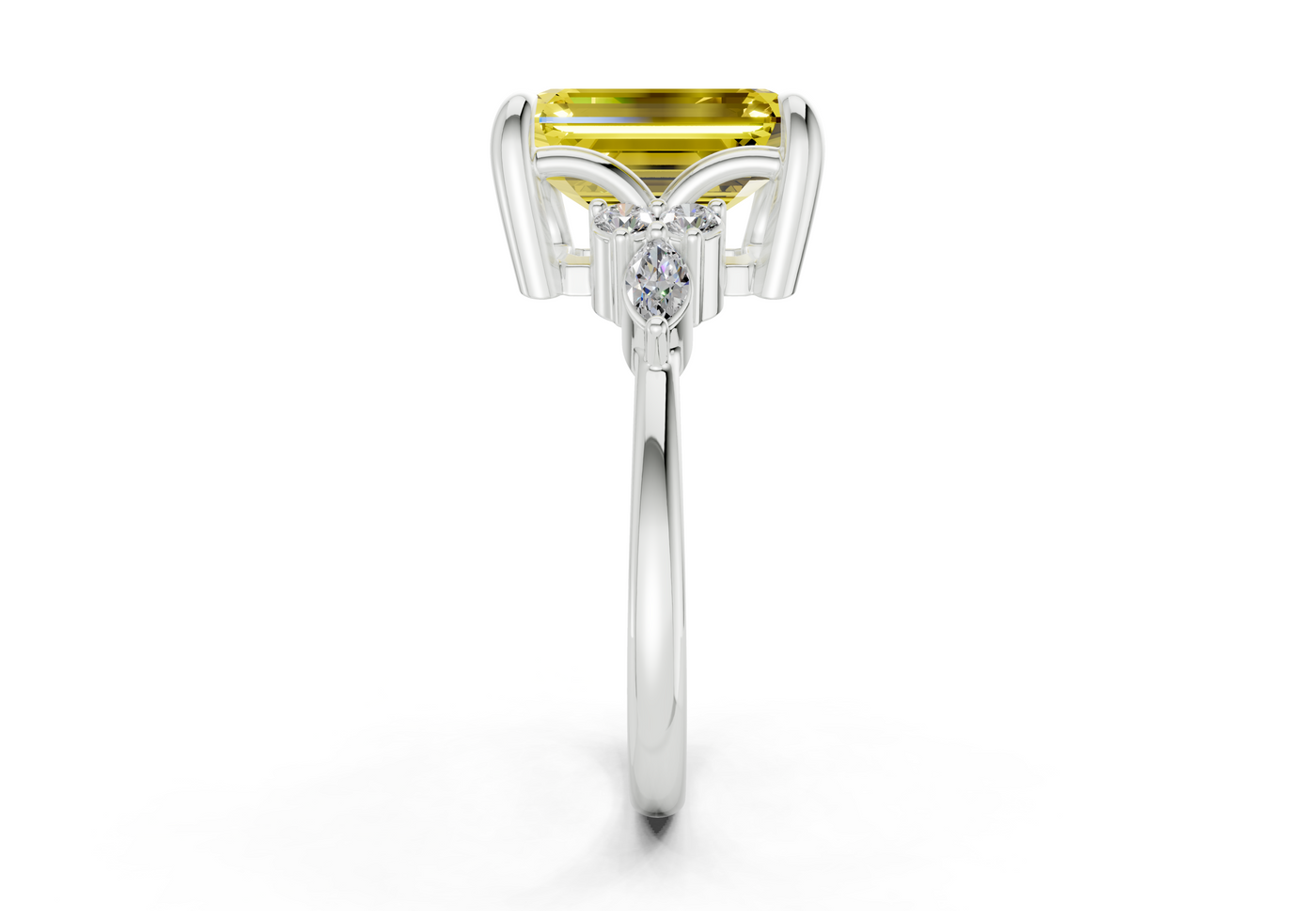 Lyra Yellow Diamond Accent Emerald Cut 2mm Engagement Ring