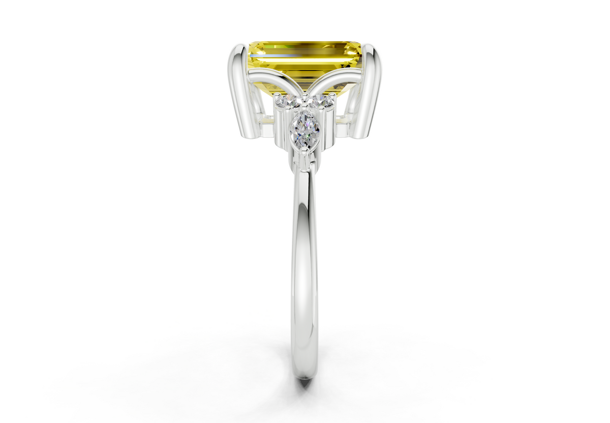Lyra Yellow Diamond Accent Emerald Cut 1.8mm Engagement Ring