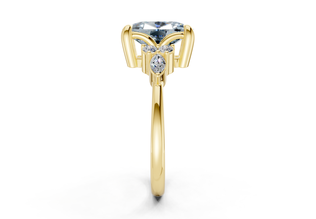 Lyra Blue Diamond Accent Elongated Cushion Cut 2mm Engagement Ring