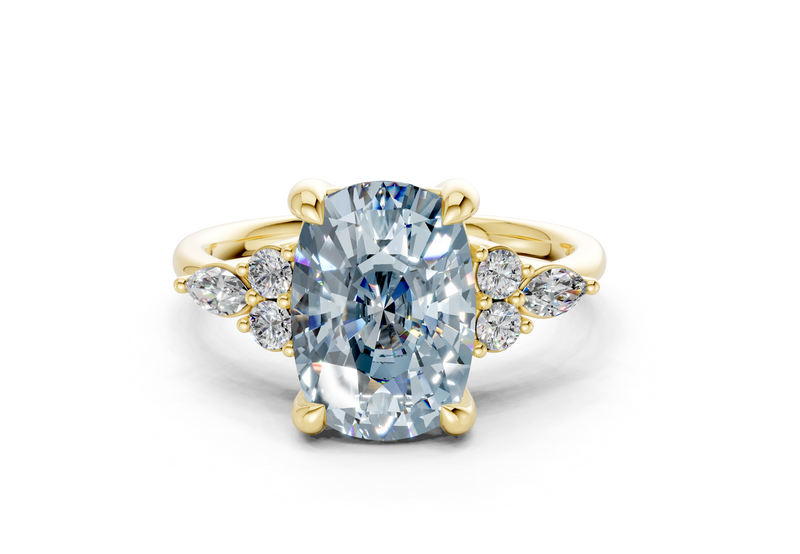 Lyra Blue Diamond Accent Elongated Cushion Cut 1.8mm Engagement Ring