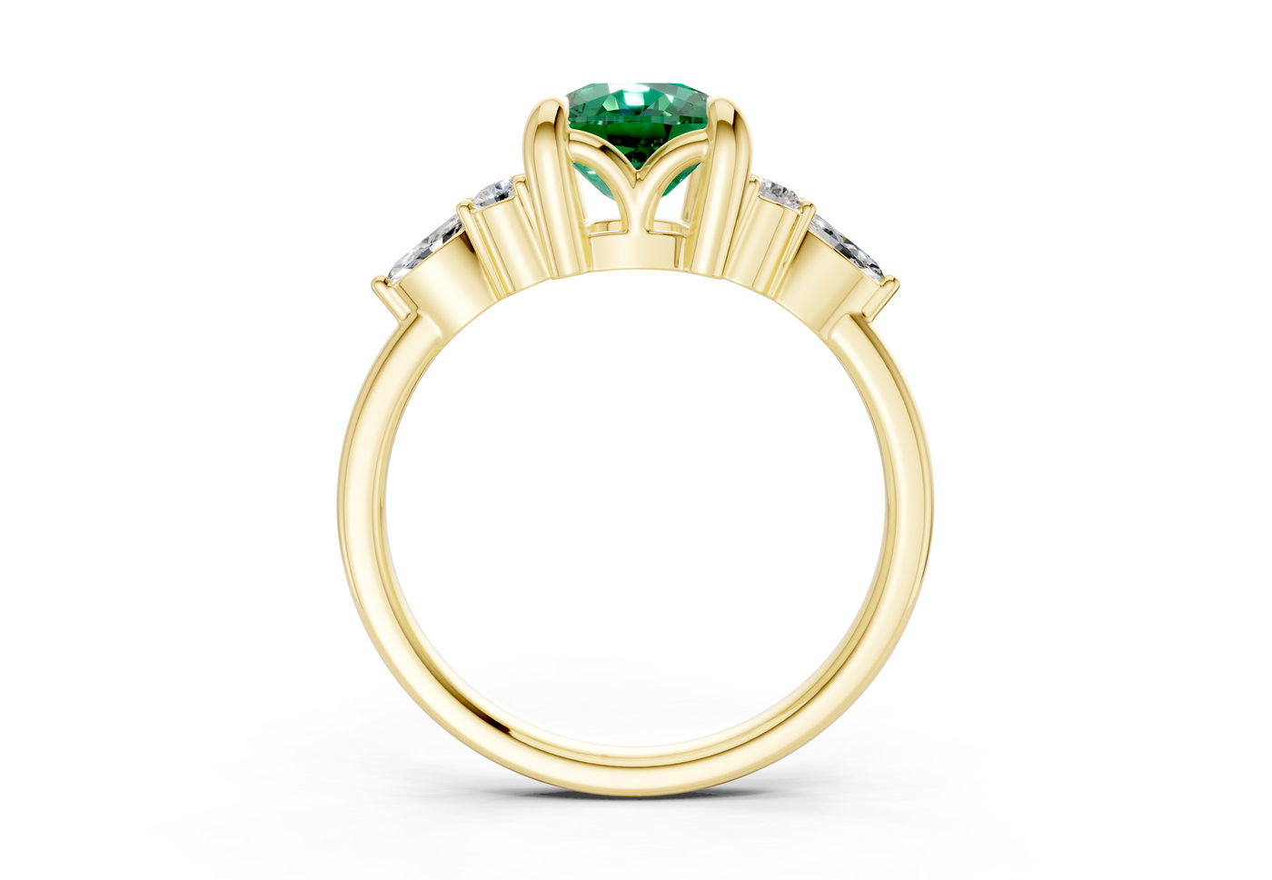 Lyra Emerald Gemstone Accent Elongated Cushion Cut 2mm Engagement Ring