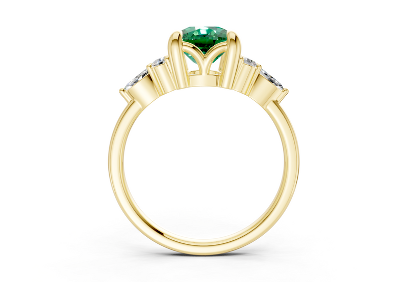 Lyra Emerald Gemstone Accent Elongated Cushion Cut 2.3mm Engagement Ring