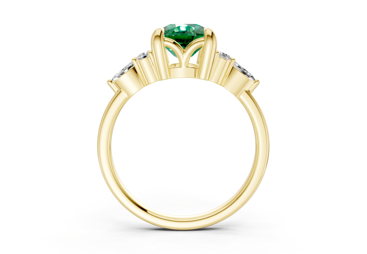 Lyra Emerald Gemstone Accent Elongated Cushion Cut 1.8mm Engagement Ring