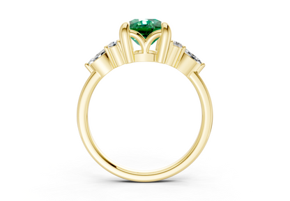 Lyra Emerald Gemstone Accent Elongated Cushion Cut 1.8mm Engagement Ring