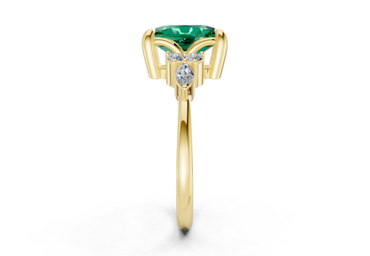 Lyra Emerald Gemstone Accent Elongated Cushion Cut 1.8mm Engagement Ring